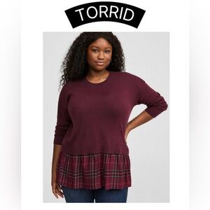 NWT TORRID  Soft Cotton Long Sleeve Cropped 2fer Sweater 3X